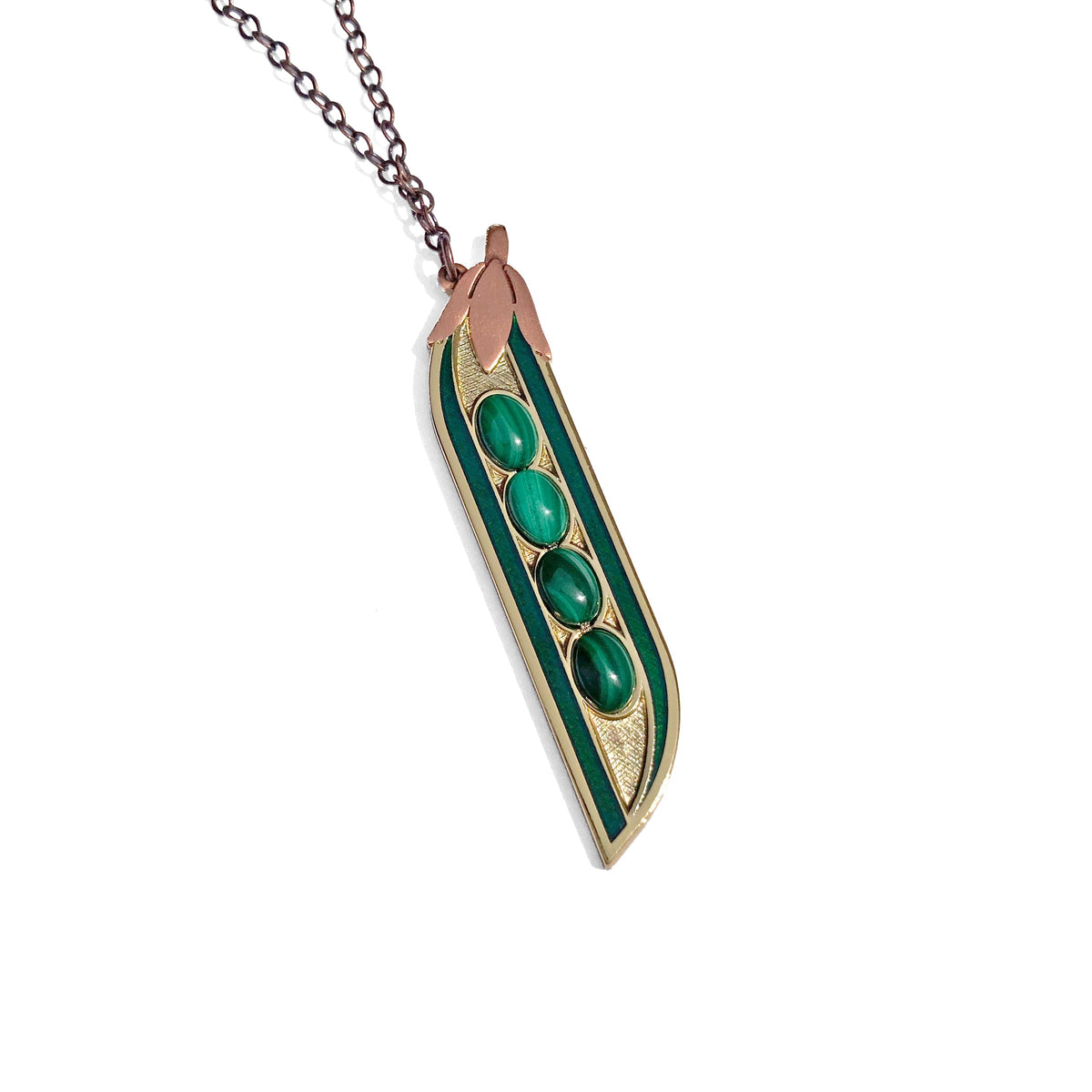 Pea Pod Necklace 24k Gold Finish and Green Aventurines.